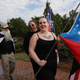 Members and supporters of the National Socialist Movement, one of the largest neo-Nazi groups in the US, hold a rally in downtown Newnan on April 21, 2018 in Newnan, Ga. Community members have opposed the rally and have come out to embrace racial unity in the small Georgia town.